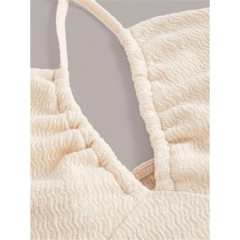 Cross Front Ruched Halter Top, Casual Tie Back Summer Sleeveless Top, Women's Clothing