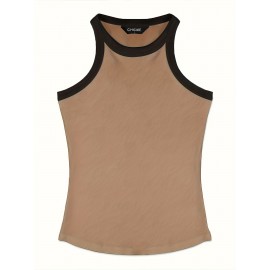 Contrast Trim Crew Neck Tank Top, Casual Sleeveless Tank Top For Summer, Women's Clothing