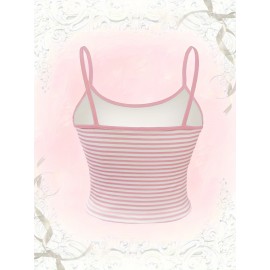 Kawaii Striped Start Print Cami Crop Top, Y2K Spaghetti Strap Sleeveless Top, Women's Clothing