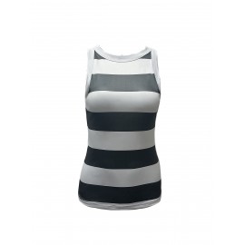 Slim Striped Tank Top, Sleeveless Crew Neck Tank Top, Casual Every Day Tops, Women's Clothing