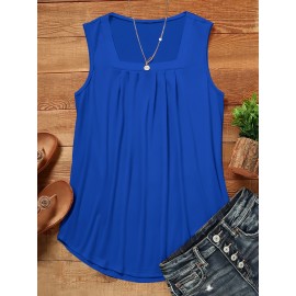 Square Neck Tank Top, Loose Casual Top For Summer & Spring, Women's Clothing