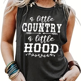 Letter Print Country Music Festival Crew Neck Tank Top, Casual Spring & Summer Loose Stylish Tank Top, Women's Clothing