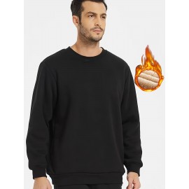 Men's Fleece Lined Crew Neck Sweatshirt For Men Solid Sweatshirts For Winter Fall Long Sleeve Tops