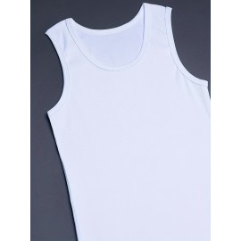 Cotton Blend Men's Solid Tank Top, Casual Comfy Vest For Summer, Men's Sleeveless Shirts Clothing Top Gym Training Workout