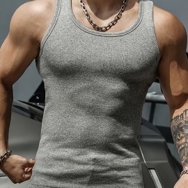 Cotton Blend Men's Solid Tank Top, Casual Comfy Vest For Summer, Men's Sleeveless Shirts Clothing Top Gym Training Workout