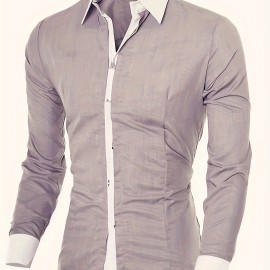 Men's Casual Button Up Contrast Color Long Sleeve Shirt, Men's Clothes For Spring Summer Autumn, Tops For Men